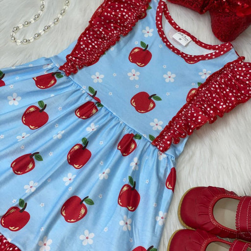 Apple Print Ruffle Dress - Kidsplace.store