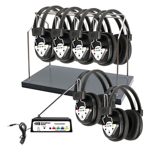 AudioFlow™ Wireless 6 - Person Listening Center with Multi - Frequency Transmitter, Wireless Headphones & Rack - Kidsplace.store