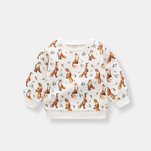 Baby 1pc Organic Cotton Allover Fox Graphic Longsleeve Hoodie - Kidsplace.store