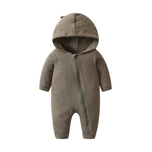 Baby Boy Solid Dinosaur Pattern Zip Design Hoodie Jumpsuit - Kidsplace.store