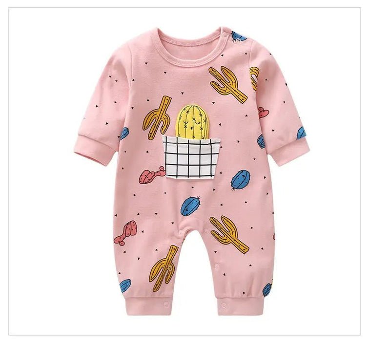 Baby Cactus & Dot Pattern Long Sleeves O-Neck Cotton Jumpsuit - Kidsplace.store