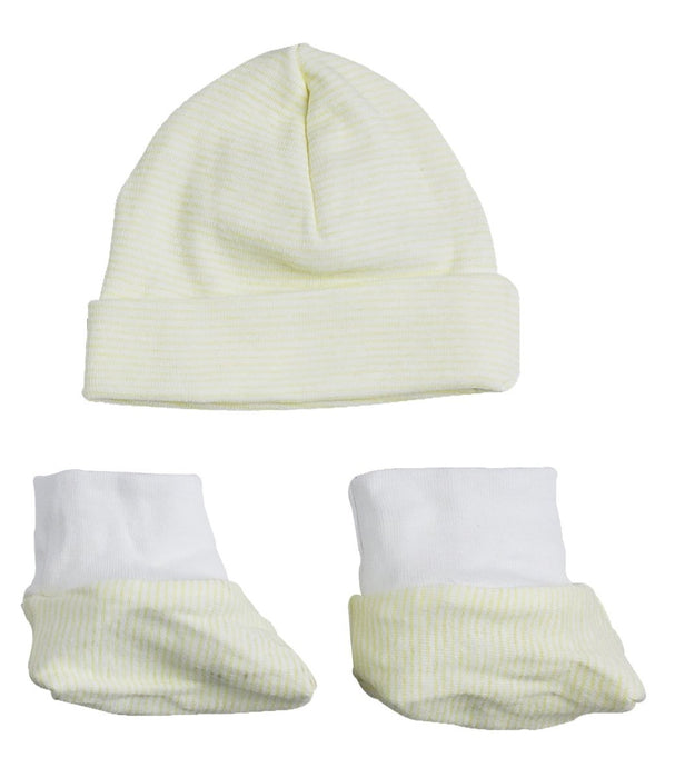 Baby Cap And Bootie Set 030.striped.yellow - Kidsplace.store