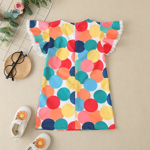Baby Colorful Polka Dot Pattern Butterfly Sleeves Cute Dress - Kidsplace.store