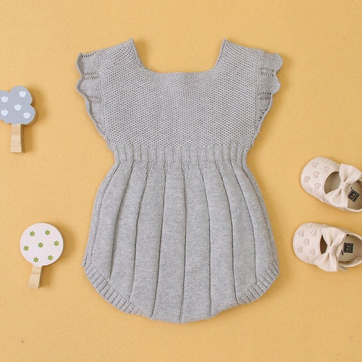 Baby Girl 1pcs Ribbed Knitted Pattern Ruffle Design Solid Knitted Onesies Bodysuit - Kidsplace.store