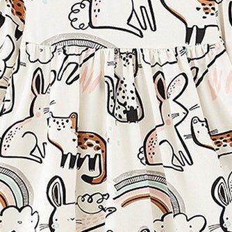 Baby Girl Cartoon Animal Pattern A-Line Design Loose Cotton Dress - Kidsplace.store