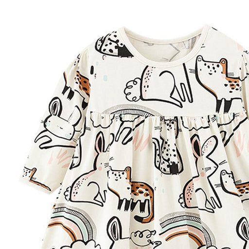Baby Girl Cartoon Animal Pattern A-Line Design Loose Cotton Dress - Kidsplace.store