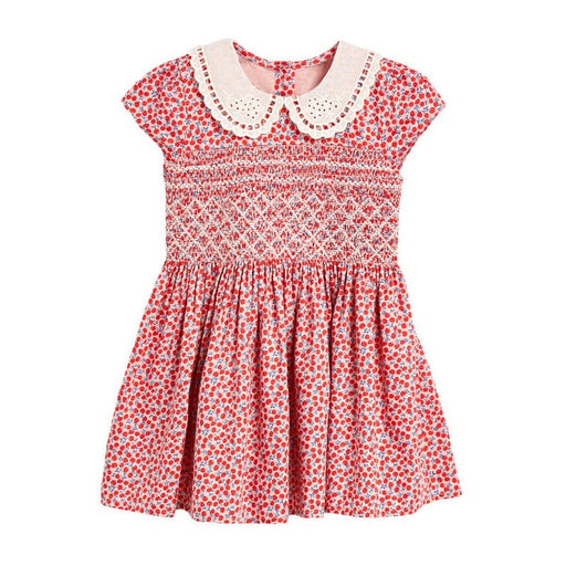 Baby Girl Ditsy Flower Print Hollow Carved Neck Knitted Waist Dress - Kidsplace.store