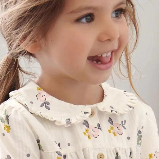 Baby Girl Ditsy Flower Print Pattern Long Sleeve Doll Neck Cute Dress - Kidsplace.store