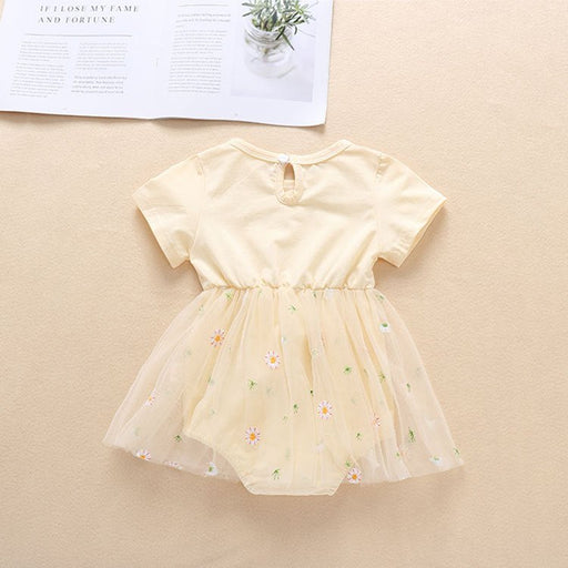 Baby Girl Embroidery Daisy Short-Sleeved Round Collar Dress - Kidsplace.store