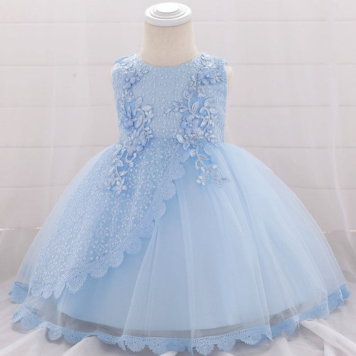 Baby Girl Floral Embroidered Pattern Full Moon Christening Sequins Tutu Dress - Kidsplace.store