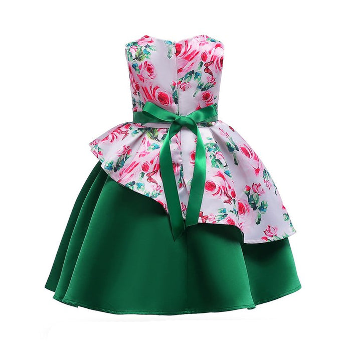 Baby Girl Floral Pattern Bow Tie Princess Tutu Dress Formal Dress - Kidsplace.store