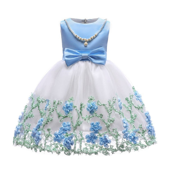 Baby Girl Flower Mesh Overlay Design Bow Tie Vest Dress Birthday Formal Dress - Kidsplace.store