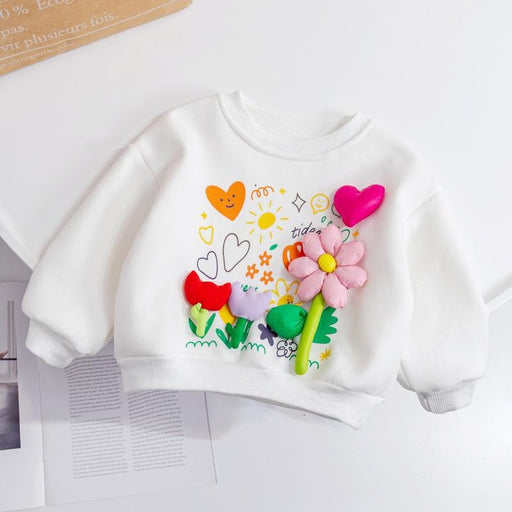 Baby Girl Flower Patched Pattern Thickened Autumn Hoodies - Kidsplace.store
