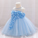 Baby Girl Petal Patched Design Sleeveless Full Moon Christening Mesh Dress - Kidsplace.store