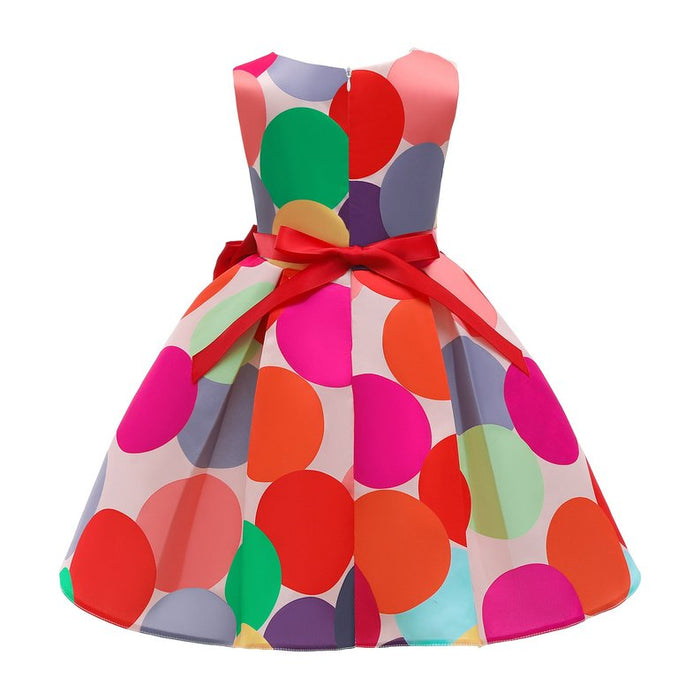 Baby Girl Satin Polka Dot Pattern Sleeveless Princess Dress - Kidsplace.store