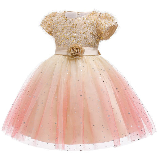 Baby Girl Sequins Patched Pattern Floral Tutu Princess Starry Sky Dress For Special Occasions - Kidsplace.store