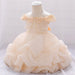 Baby Girl Solid Color One Shoulder Design Tutu Formal Dress Baptism Birthday Dress - Kidsplace.store