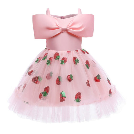 Baby Girl Strawberry Sequins Pattern Bow Tie Design Sling Tutu Formal Dress - Kidsplace.store