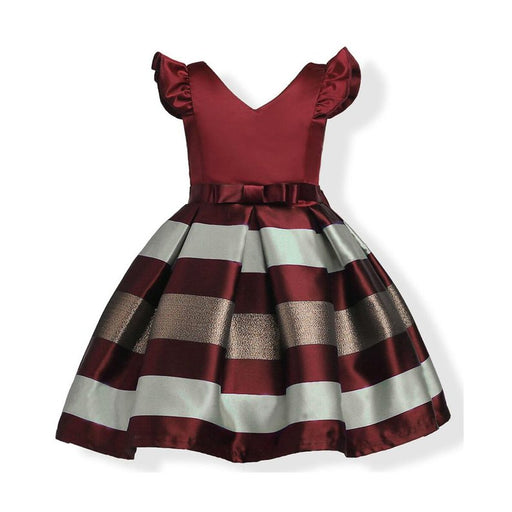 Baby Girl Striped Pattern V-Neck Western Style Formal Dress - Kidsplace.store