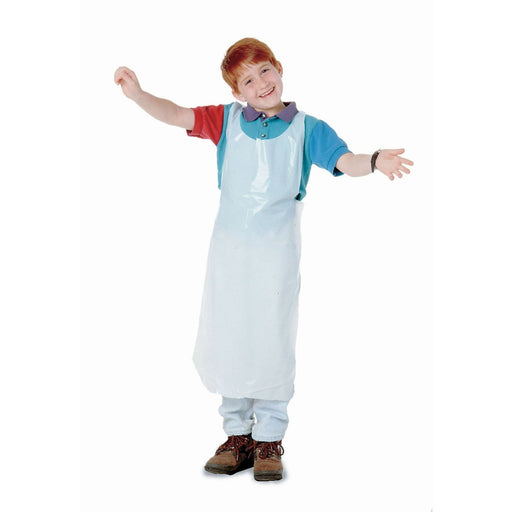 Bib Style Kids Disposable Aprons, White, Pack of 100 - Kidsplace.store