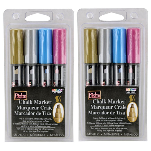 Bistro Chalk Markers, Chisel Tip, Silver, Gold, Blue, Red, 4 Per Pack, 2 Packs - Kidsplace.store