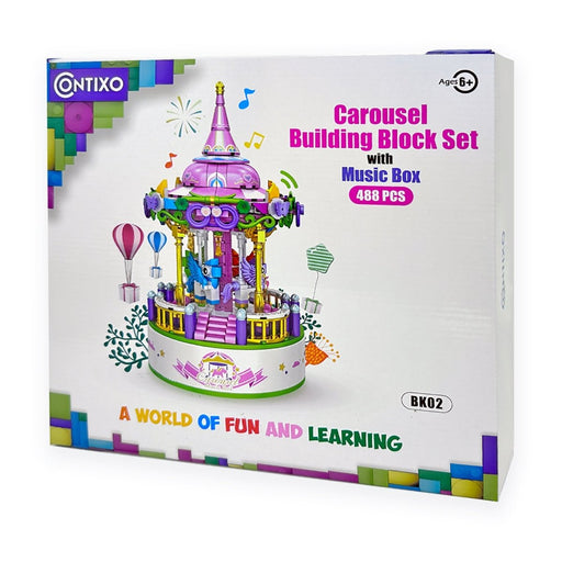 BK02 Carousel Building Block Set with Music Box, 488 Pieces - Kidsplace.store