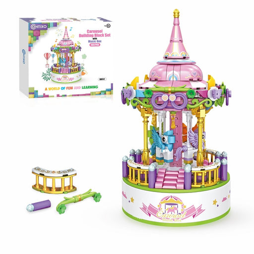 BK02 Carousel Building Block Set with Music Box, 488 Pieces - Kidsplace.store