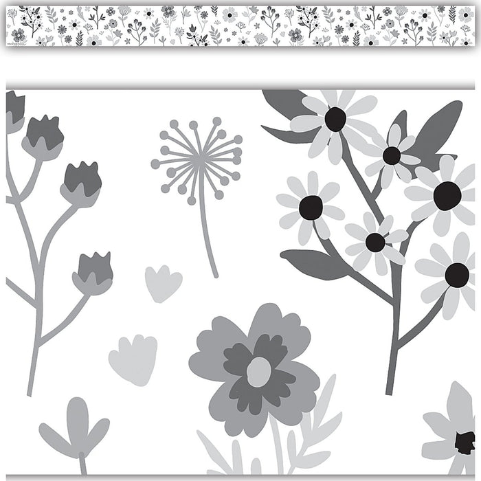 Black and White Floral Straight Border Trim, 35 Feet Per Pack, 6 Packs - Kidsplace.store