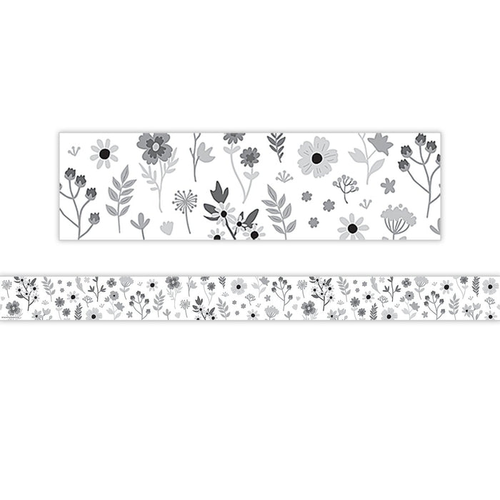 Black and White Floral Straight Border Trim, 35 Feet Per Pack, 6 Packs - Kidsplace.store