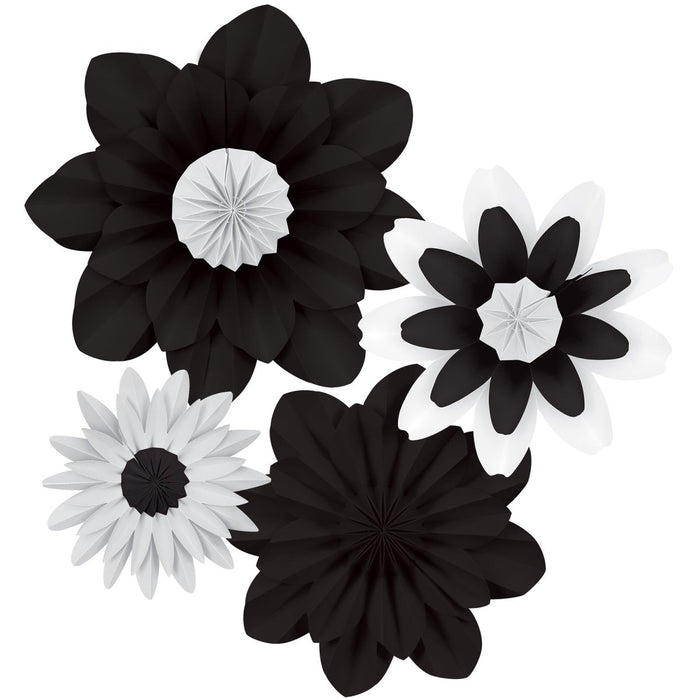 Black and White Paper Flowers, Pack of 4 - Kidsplace.store