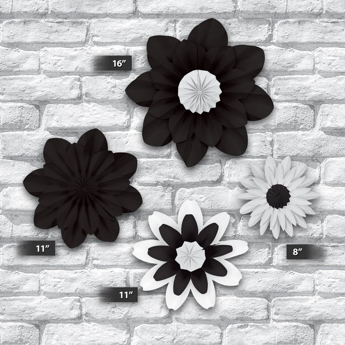 Black and White Paper Flowers, Pack of 4 - Kidsplace.store