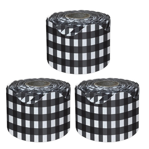 Black Gingham Rolled Scalloped Borders, 65 Feet Per Roll, Pack of 3 - Kidsplace.store