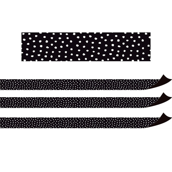 Black with White Painted Dots Magnetic Border, 24 Feet Per Pack, 3 Packs - Kidsplace.store