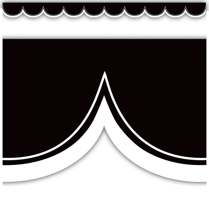 Black with White Scalloped Die-Cut Border Trim, 35 Feet Per Pack, 6 Packs - Kidsplace.store