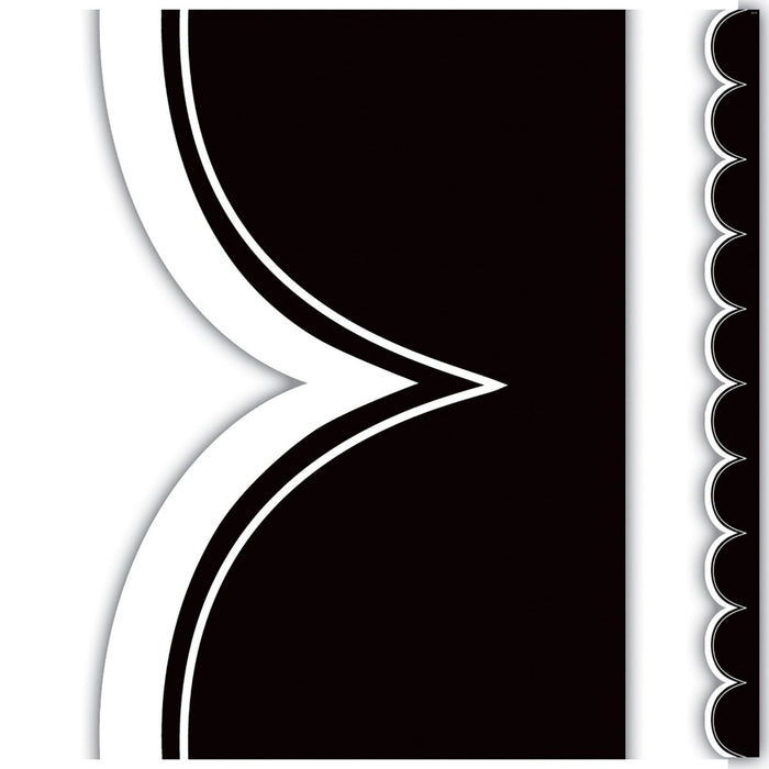 Black with White Scalloped Die-Cut Border Trim, 35 Feet Per Pack, 6 Packs - Kidsplace.store