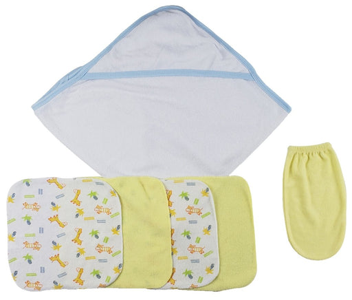 Blue Hooded Towel, Washcloths And Hand Washcloth Mitt - 6 Pc Set Cs_0006 - Kidsplace.store