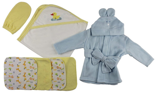Blue Infant Robe, Yellow Hooded Towel, Washcloths And Hand Washcloth Mitt - 7 Pc Set Cs_0013 - Kidsplace.store