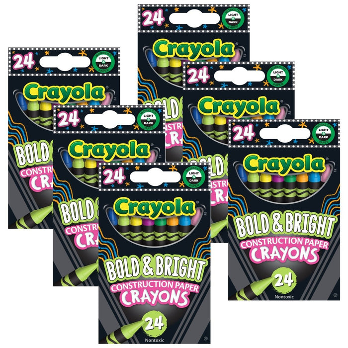 Bold & Bright Construction Paper Crayons, 24 Per Pack, 6 Packs - Kidsplace.store