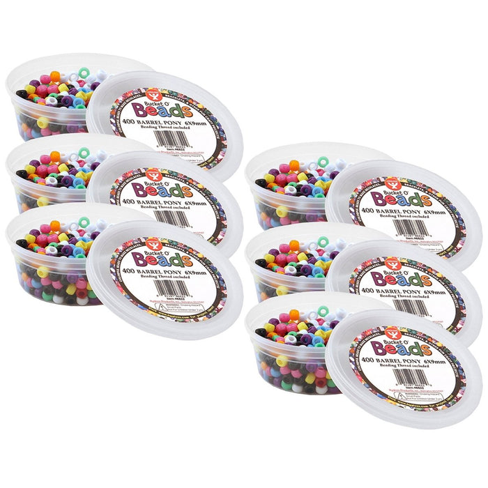 Bucket O’ Beads, Barrel Pony, 6 x 9 mm, 400 Per Pack, 6 Packs - Kidsplace.store