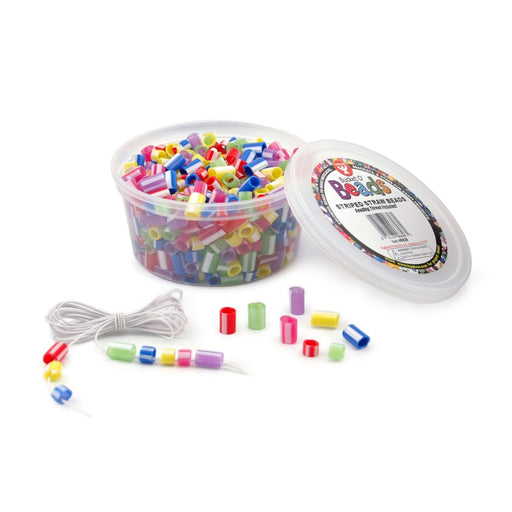 Bucket O’ Beads, Striped Straw, Asstd Sizes, 300 Per Pack, 6 Packs - Kidsplace.store