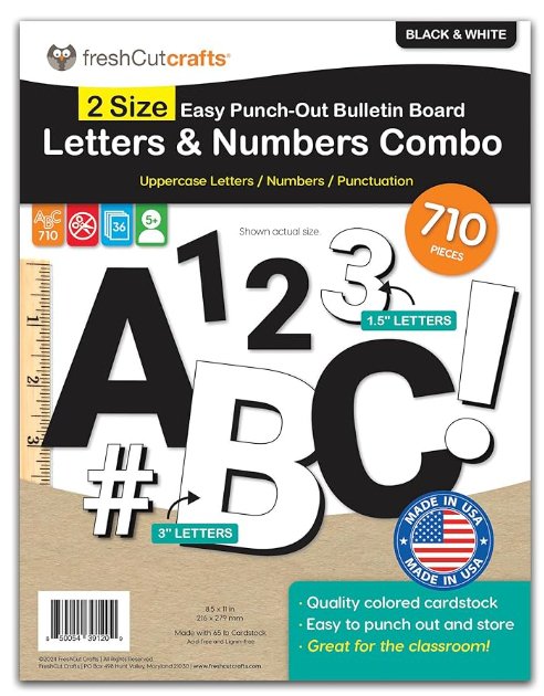 Bulletin Board Letters & Numbers, Black & White, 1.5in & 3in, 710 Pieces - Kidsplace.store