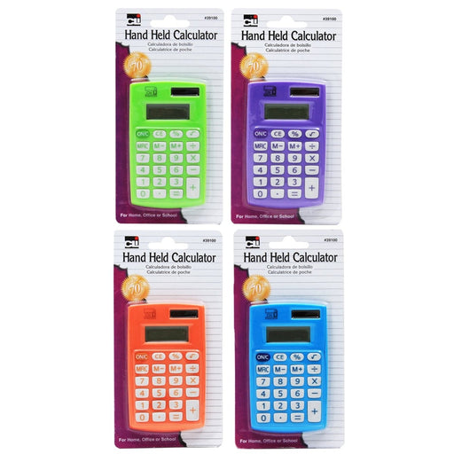 Calculator, Hand Held, 8 Digit, Assorted Colors, Pack of 12, Carded - Kidsplace.store