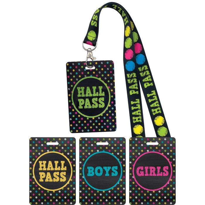 Chalkboard Brights Hall Pass with Lanyard, 4 Per Pack, 3 Packs - Kidsplace.store