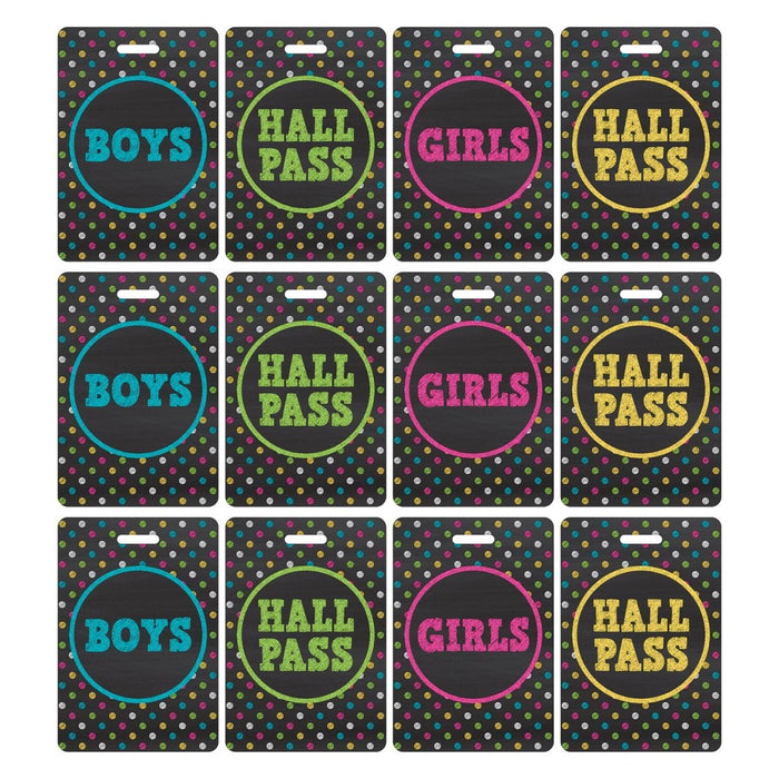 Chalkboard Brights Hall Pass with Lanyard, 4 Per Pack, 3 Packs - Kidsplace.store