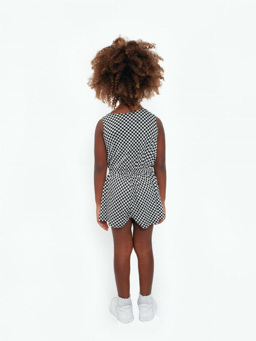 Checker Romper Ft Side Stripes And Patches - Kidsplace.store
