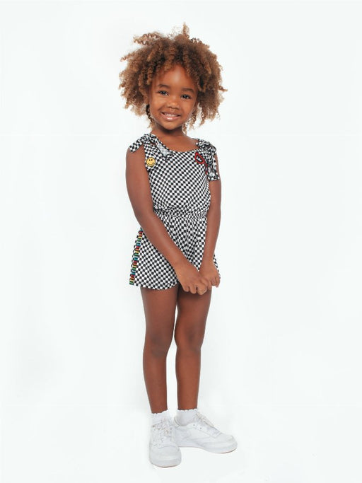 Checker Romper Ft Side Stripes And Patches - Kidsplace.store