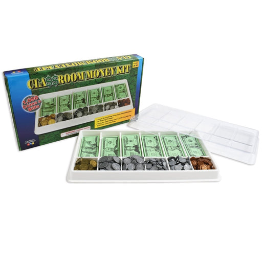 Classroom Money Kit - Set of 1,000 Bills & Coins - Storage Tray and Lid - Kidsplace.store