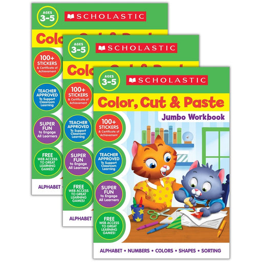 Color, Cut & Paste Jumbo Workbook, Pack of 3 - Kidsplace.store