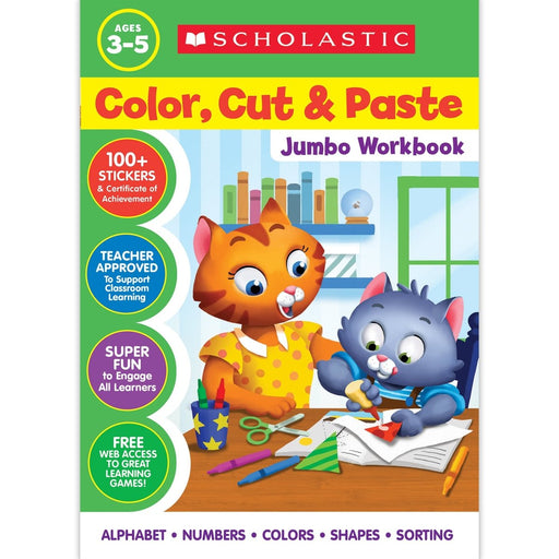 Color, Cut & Paste Jumbo Workbook, Pack of 3 - Kidsplace.store