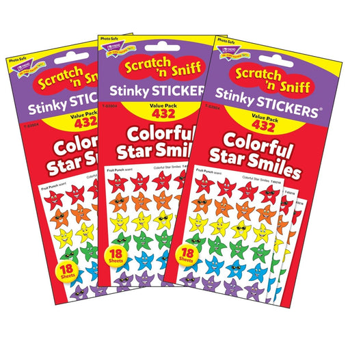 Colorful Star Smiles Stinky Stickers® Variety Pack, 432 Per Pack, 3 Packs - Kidsplace.store